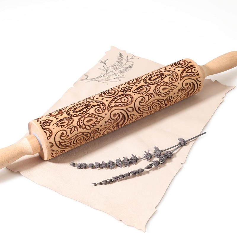 XINBADA 17" Premium Wooden Rolling Pins for Baking with European Embossed Designs | 3mm Deep Springerle Cookie Molds | Christmas Rolling Pin & Baking Gifts for Women | Includes 3-in-1 Cleaning Brush - Image 1